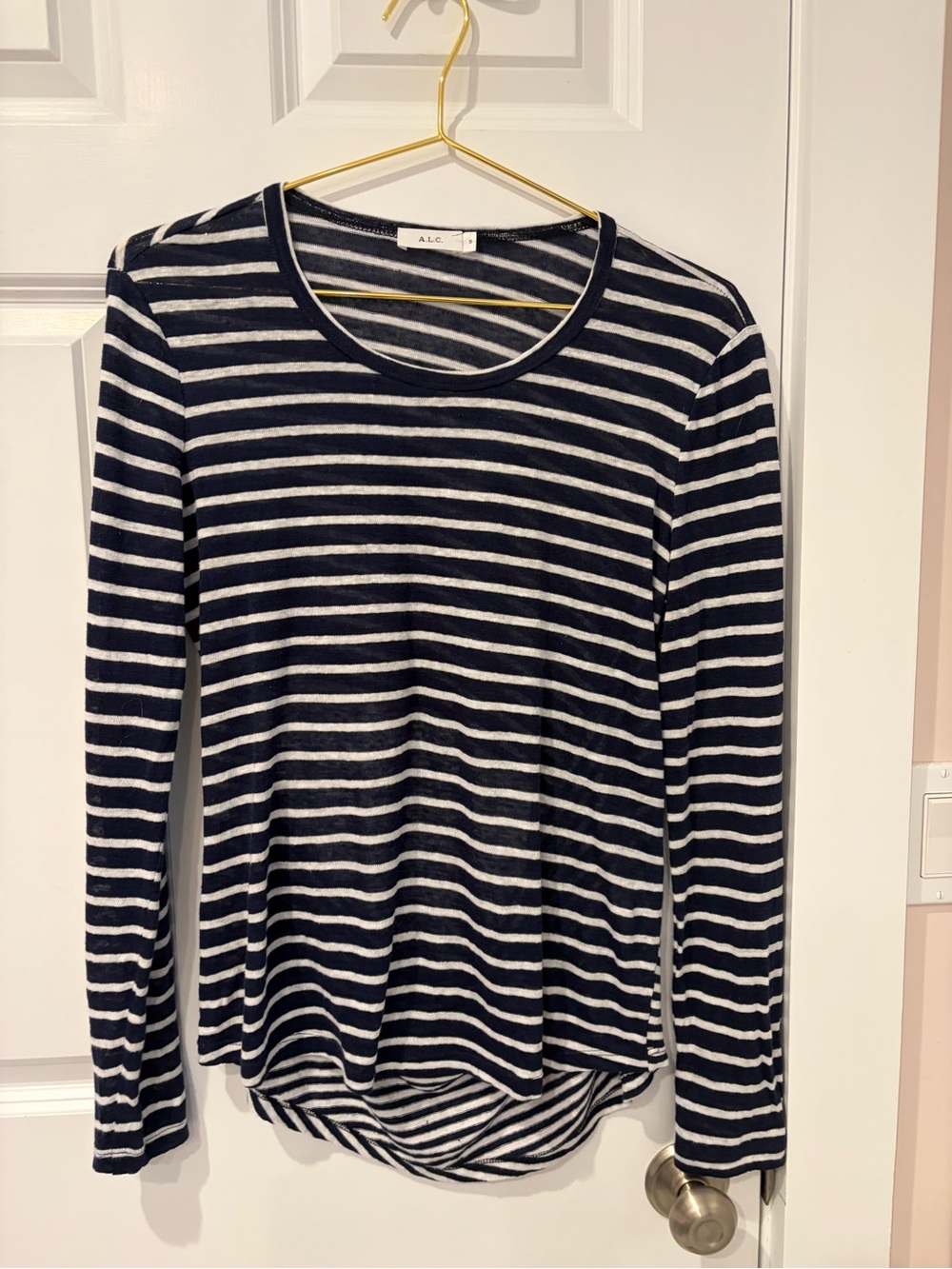 A.L.C. Navy and White Striped Long Sleeve Crew Tee